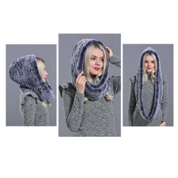 Hood made of real rabbit fur - fashionable warm hat - shawlHats & Caps