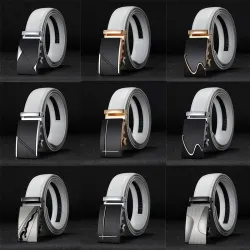 Genuine leather belt with automatic buckle - whiteBelts