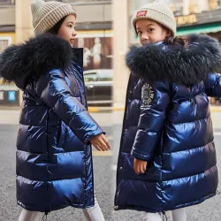 Long - warm winter jacket with fur hood - for girlsKids