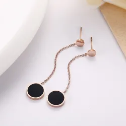 Long black earrings - rose gold - stainless steelEarrings