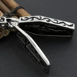 Vintage coffin with skeleton - stainless steel necklaceNecklaces