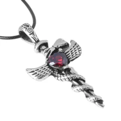 Antique dragon sword with crystal - leather necklaceNecklaces