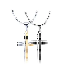 Fashionable black -silver - gold double cross - stainless steel necklace - unisexNecklaces