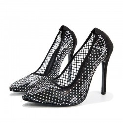 Crystals - mesh - high heels pumps - blackPumps