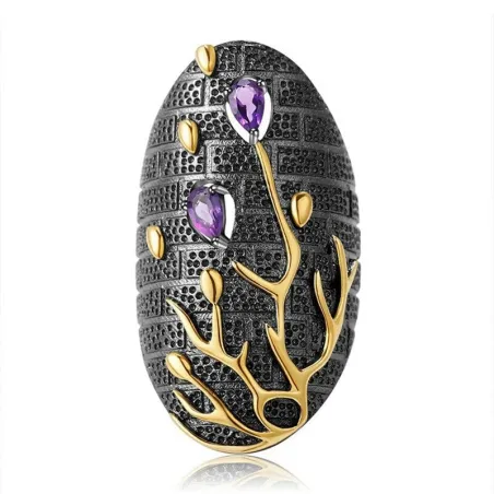 Vintage purple zircon - gold tree - ringRings