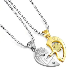 I Love You - four-leaf key & heart - stainless steel necklace 2 piecesNecklaces