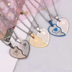 Heart & key - stainless steel necklace for couples 2 piecesNecklaces