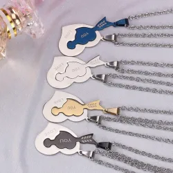 Heart & key - stainless steel necklace for couples 2 piecesNecklaces