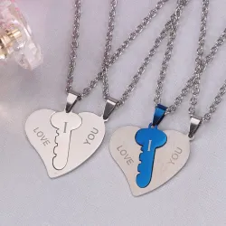 Heart & key - stainless steel necklace for couples 2 piecesNecklaces