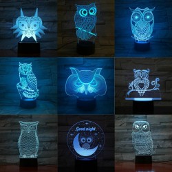 3D owl - LED night lamp - USB - touch control / remote control