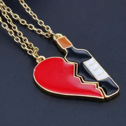 Cracked Heart And Wine Bottle - 2pcs/setNecklaces