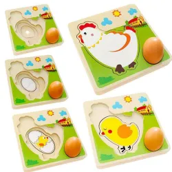 3D wooden puzzle - multilayer jigsaw - hen laying eggs - chicken growth - educational toysWooden