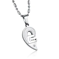 I Love You - four-leaf key & heart - stainless steel necklace 2 piecesNecklaces