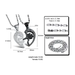 I Love You - four-leaf key & heart - stainless steel necklace 2 piecesNecklaces