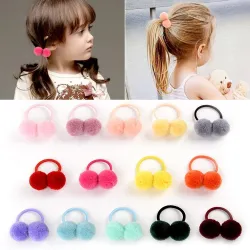 12 - 14 pieces - elastic - kids hair band with double fur ballKids