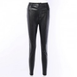 High waisted pencil leather pants - carving printPants