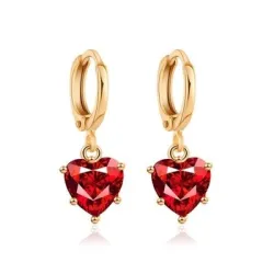 Golden necklace & earrings set with red heartNecklaces