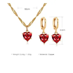 Golden necklace & earrings set with red heartNecklaces