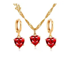 Golden necklace & earrings set with red heartNecklaces