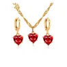 Golden necklace & earrings set with red heartNecklaces