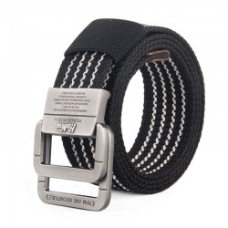 Fashionable canvas belt with double alloy buckle - stripedBelts