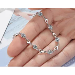 Bracelet with hearts & zirconia - 925 sterling silverBracelets