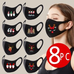8 pieces - protective face / mouth masks - washable - Christmas print