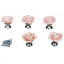 Rose shaped furniture handles - ceramic - 5 piecesFurniture