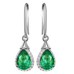 Elegant long earrings with green crystal - 925 sterling silverEarrings