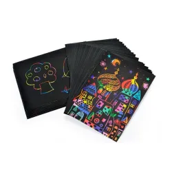 Color rainbow - scratch art paper card - set with graffiti stencilEducational