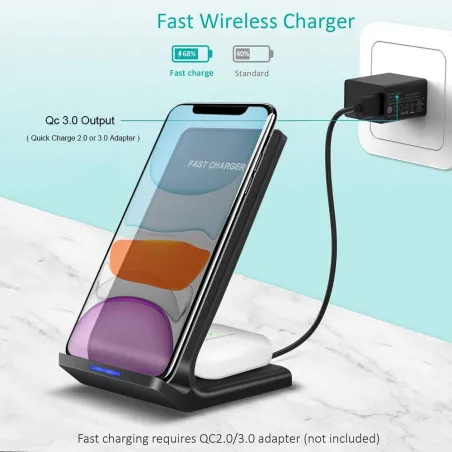 15W - 2 in 1 - Qi Wireless Charger - Samsung S10 - S20Chargers