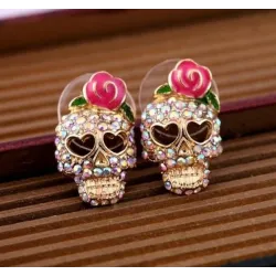 Crystal skull with rose - small earringsEarrings