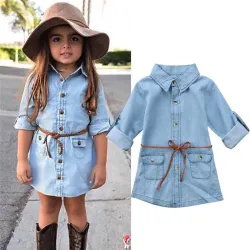 Buttoned up long sleeve shirt - mini denim dress for girlsKids