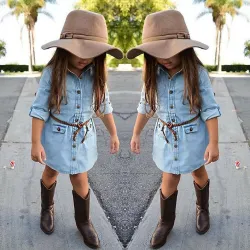 Buttoned up long sleeve shirt - mini denim dress for girlsKids