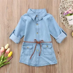 Buttoned up long sleeve shirt - mini denim dress for girlsKids