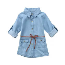 Buttoned up long sleeve shirt - mini denim dress for girlsKids