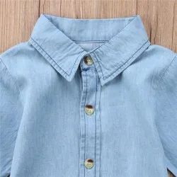 Buttoned up long sleeve shirt - mini denim dress for girlsKids