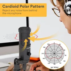AU-PM461TR - USB microphone condenser - recording - online teaching - meetings - live streaming - gaming - with tripod standM...