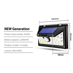 LED solar light - outdoor - motion sensor - wall - waterproof - 34 LEDSSolar lighting