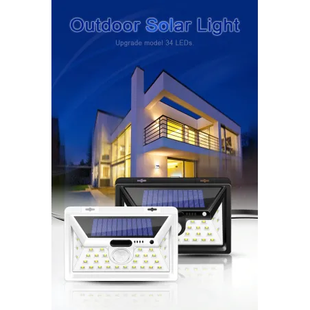 LED solar light - outdoor - motion sensor - wall - waterproof - 34 LEDSSolar lighting