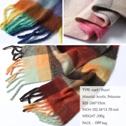 Colorful cashmere shawl with tassels - large - plaid / stripesScarves