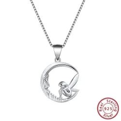 Fairy sitting on moon pendant - necklace - 925 sterling silverNecklaces