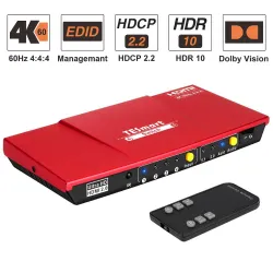 HDMI switch - 4 in 1 out - with S/PDIF & L/R audio output - HDTV 4K 60Hz 4:4:4 - IR remote controlHDMI switchers