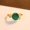 Fashionable gold ring with green malachite & crystal - 925 sterling silverRings