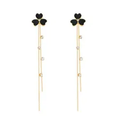 Black clover with crystals - double chain - long earringsEarrings