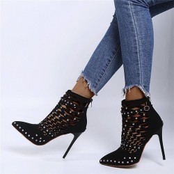 Suede studded pumps - high heels with a back zipper