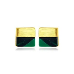 Luxurious square stud earrings - with turquoise - 925 sterling silverEarrings