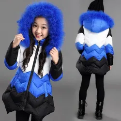 Warm down jacket - with detachable fur hoodKids