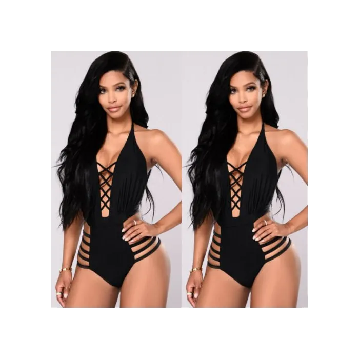 Sexy one piece swimsuit - backless - blackBeachwear