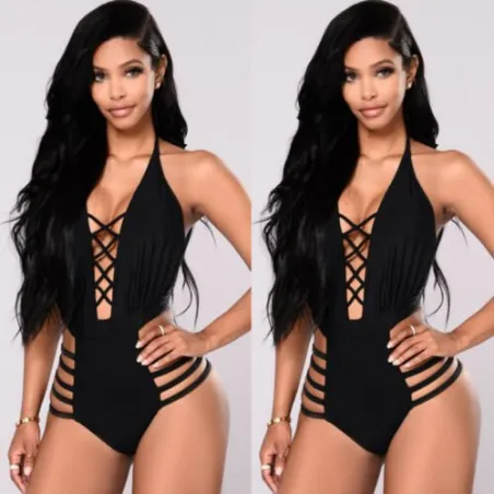 Sexy one piece swimsuit - backless - blackBeachwear